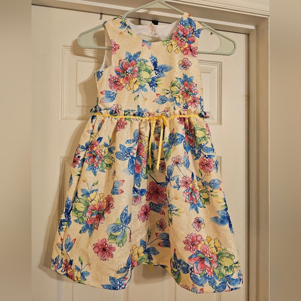 Blueberi Boulevard Floral Kids Dress with Blue and Pink Accents. Size:7